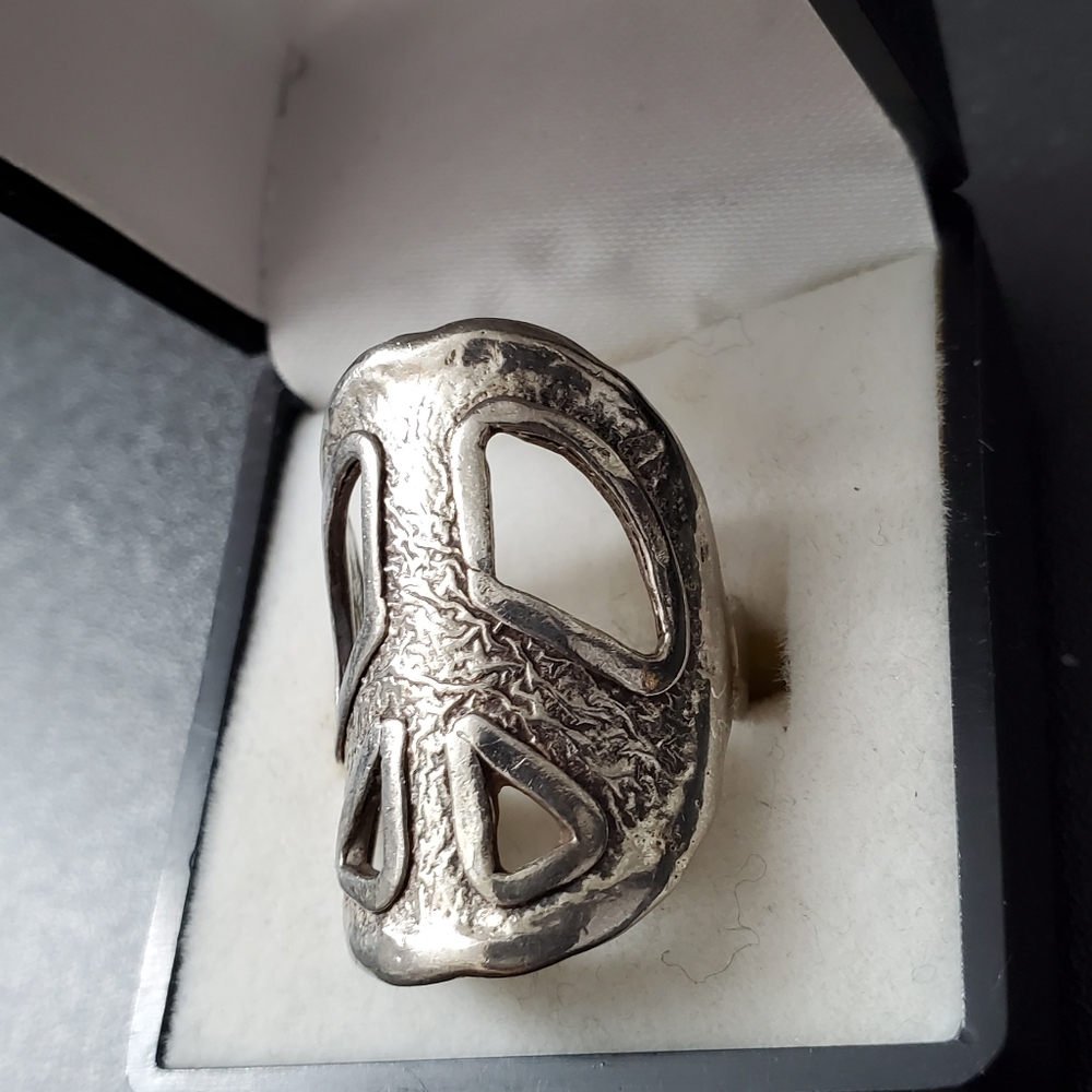 Sterling Silver 925 Abstract Peace Sign Ring / Authentic Vintage - Picture 8 of 9
